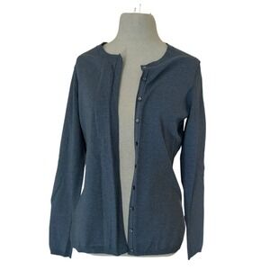 Banana Republic Cardigan Women M Blue Grey Silk Cotton Blend Button Up Knit Top